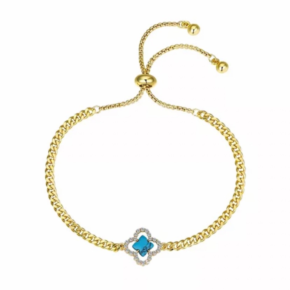 NEW Gold bracelet with turquoise clover Adjustable slide See all pictures! NWT